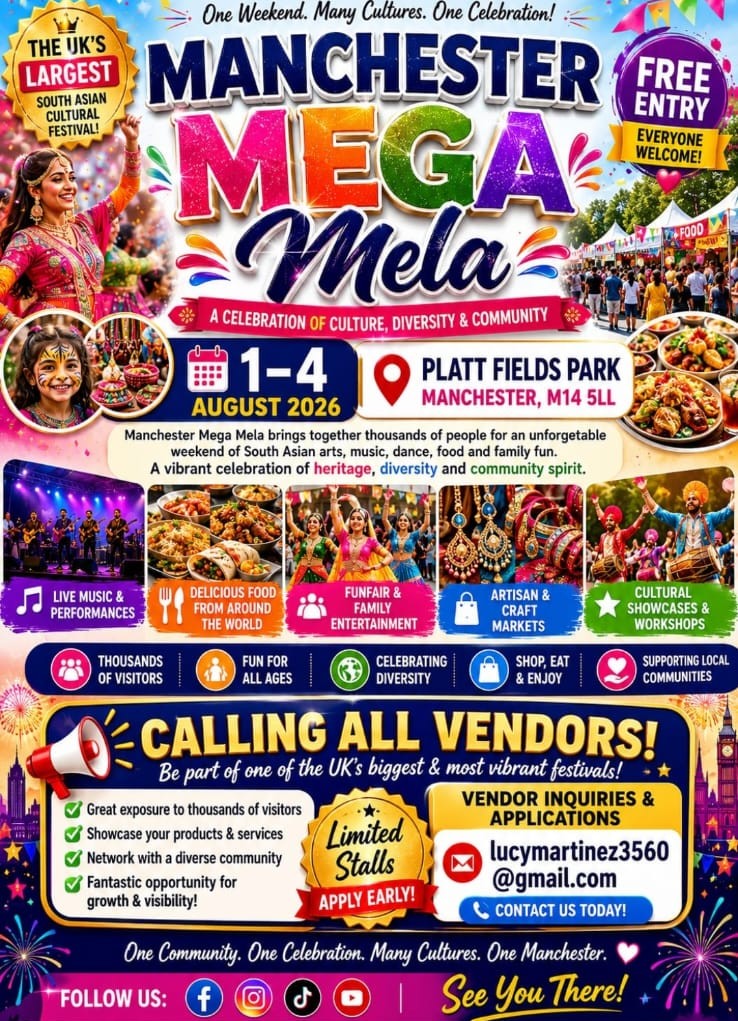 Fraudulent poster falsely using the Manchester Mega Mela name